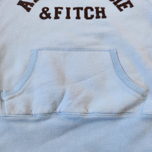 LIKE NEW Abercrombie & Fitch Light Blue Hoodie With Brown Patch Writing Size L - Picture 5 of 13